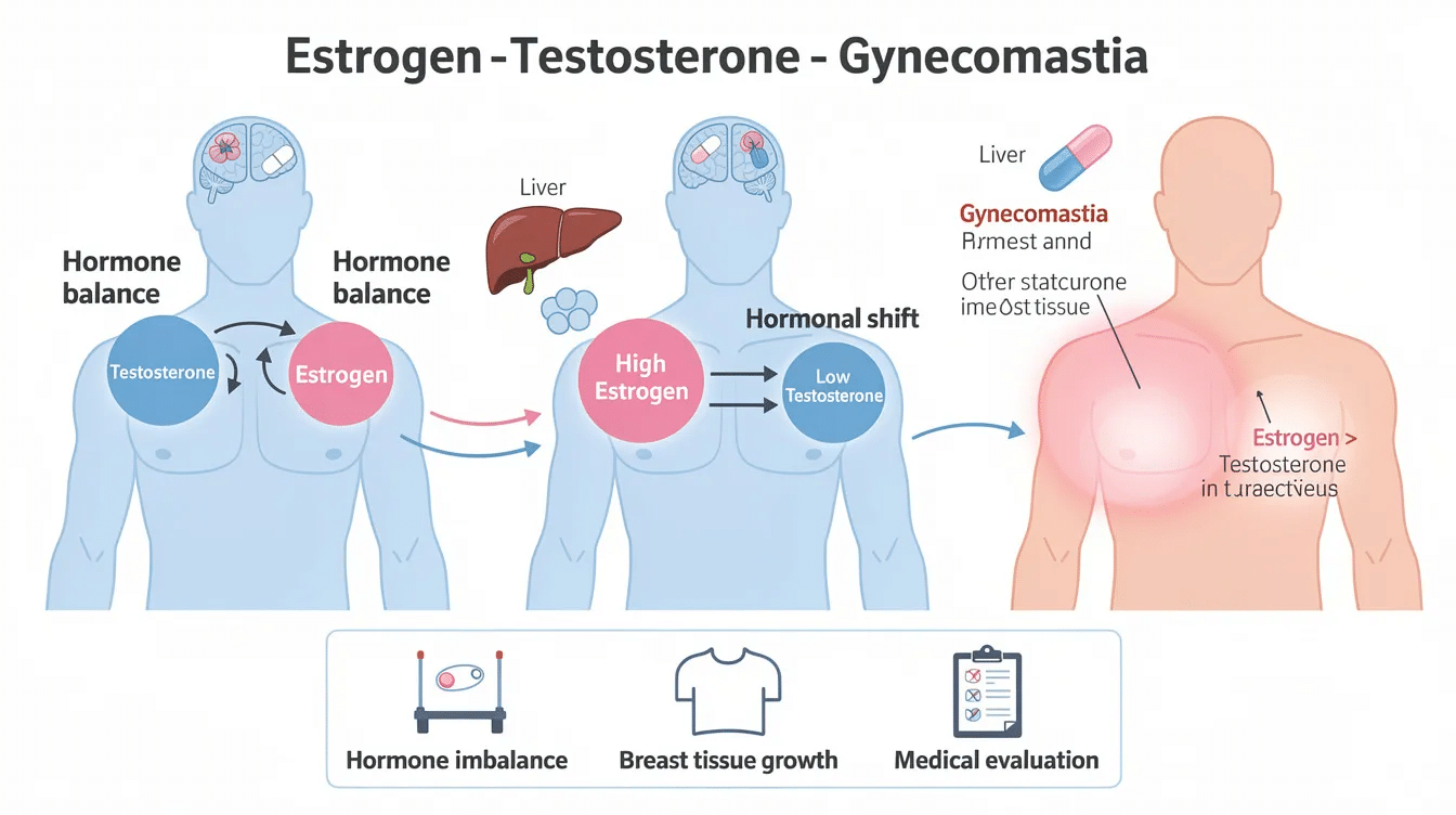 graphic of estrogen, testosterone, and gynecomastia.